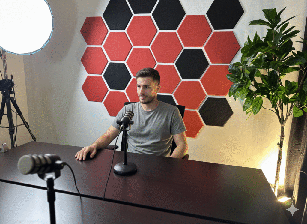 Content Creator in a podcast studio in Vancouver.